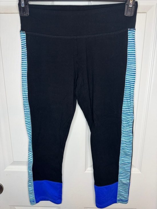 SO Pants - EUC SO Black Leggings with Blue Cuffs and Teal-Striped Side Panels